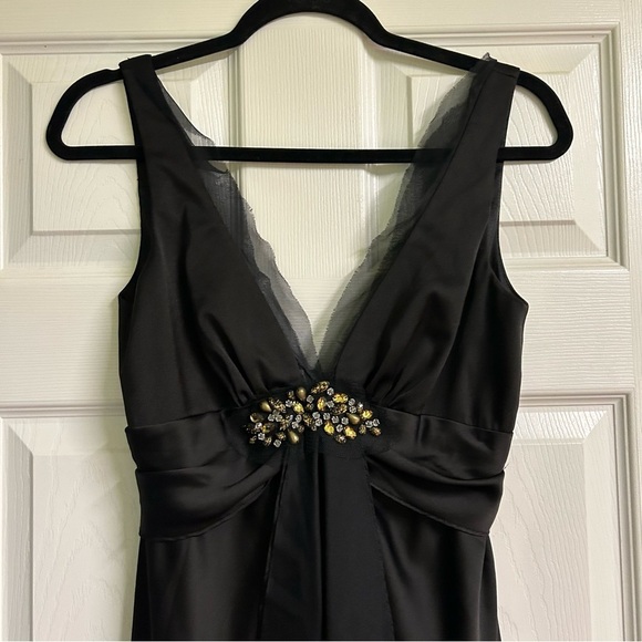 Black Whimsigoth Maxi Dress Formal Satin Silk Sz 2 Fairy Grunge y2k V-Neck - Picture 2 of 13